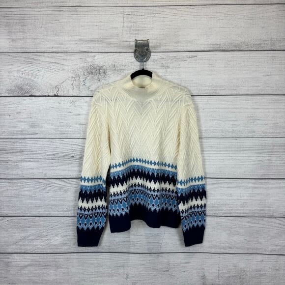 St. John's Bay Plus Size Cream & Blue Mock Neck Sweater Size XXL - Picture 1 of 6